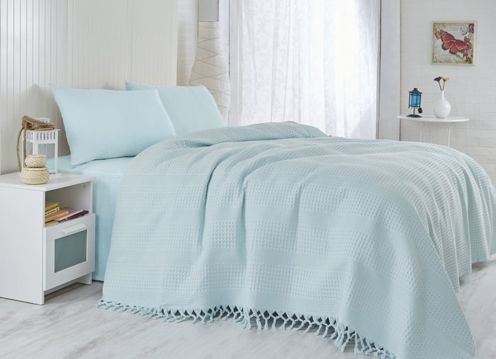 L'essentiel linge de maison Sábana doble de piqué Azul claro